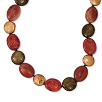 Sterling Silver Tiger Eye Carnelian Reconstituted Coral Bronzite Freshwater Cultured Pearl Necklace, 18" view 1