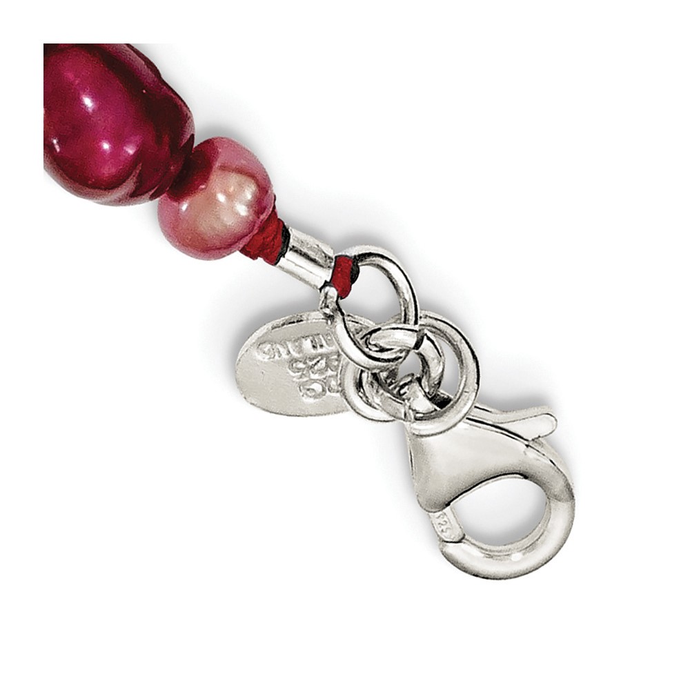 Sterling Silver Red Jade Hearts/FW Cultured Pearl Necklace (QH4558-17)