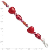 Sterling Silver Red Jade Hearts and Freshwater Cultured Pearl Bracelet with 1 Inch Extension, 7.5" view 4