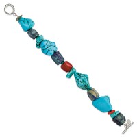 Sterling Silver Red Coral Howlite Lapis Turquoise Bracelet, 8" view 2