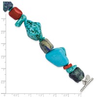 Sterling Silver Red Coral Howlite Lapis Turquoise Bracelet, 8" view 3
