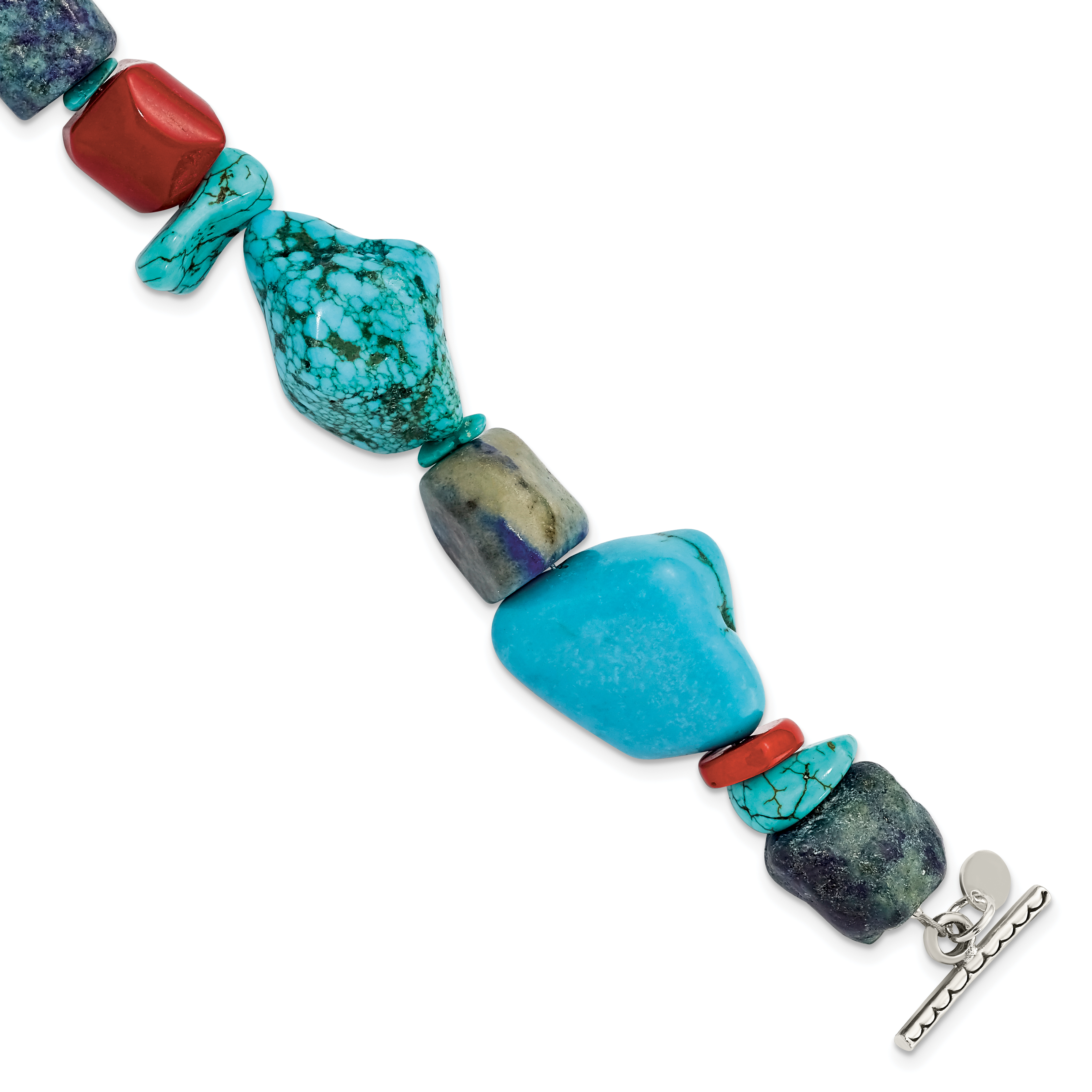 Sterling Silver Red Coral/Howlite/Lapis/Turquoise Bracelet (QH4565-8)