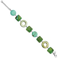 Sterling Silver Chrysocolla, Dyed Howlite & Dyed Mother of Pearl Bracelet with Ext, 1.5" view 3