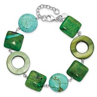 Sterling Silver Chrysocolla, Dyed Howlite & Dyed Mother of Pearl Bracelet with Ext, 1.5" view 5