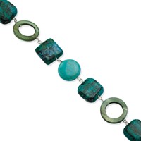 Sterling Silver Chrysocolla, Dyed Howlite & Dyed Mother of Pearl Bracelet with Ext, 1.5" view 2