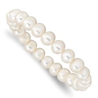 8-9mm White Near-round Freshwater Cultured Pearl Stretch Bracelet view 1