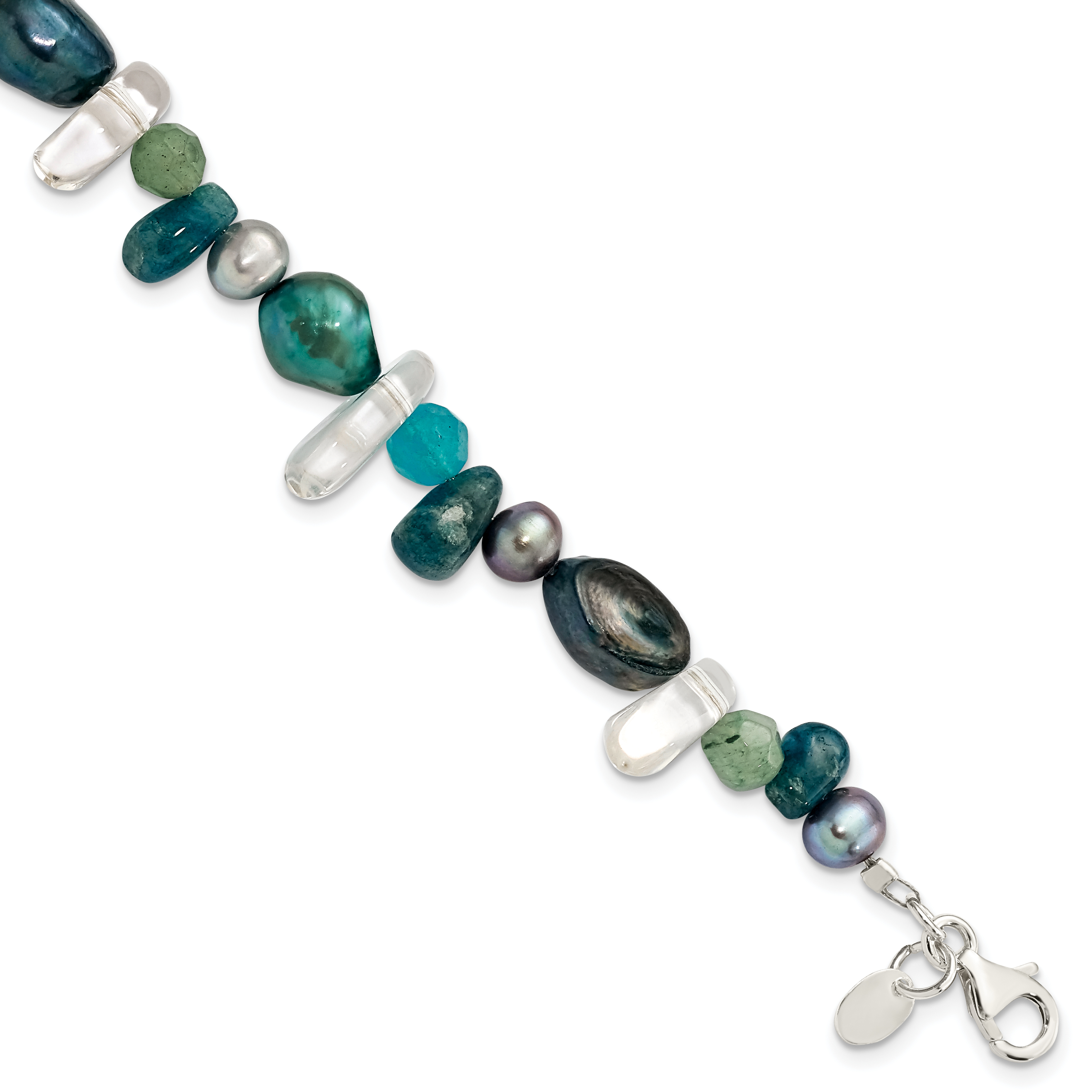 Sterling Silver Aventurine, Synthetic Blue Quartz/FWC Pearl Bracelet (QH4639-7.75)