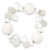 Sterling Silver Coral Jade Moonstone Rock Quartz Stretch Bracelet view 2