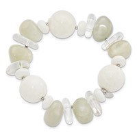 Sterling Silver Coral Jade Moonstone Rock Quartz Stretch Bracelet view 4