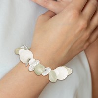 Sterling Silver Coral Jade Moonstone Rock Quartz Stretch Bracelet view 5