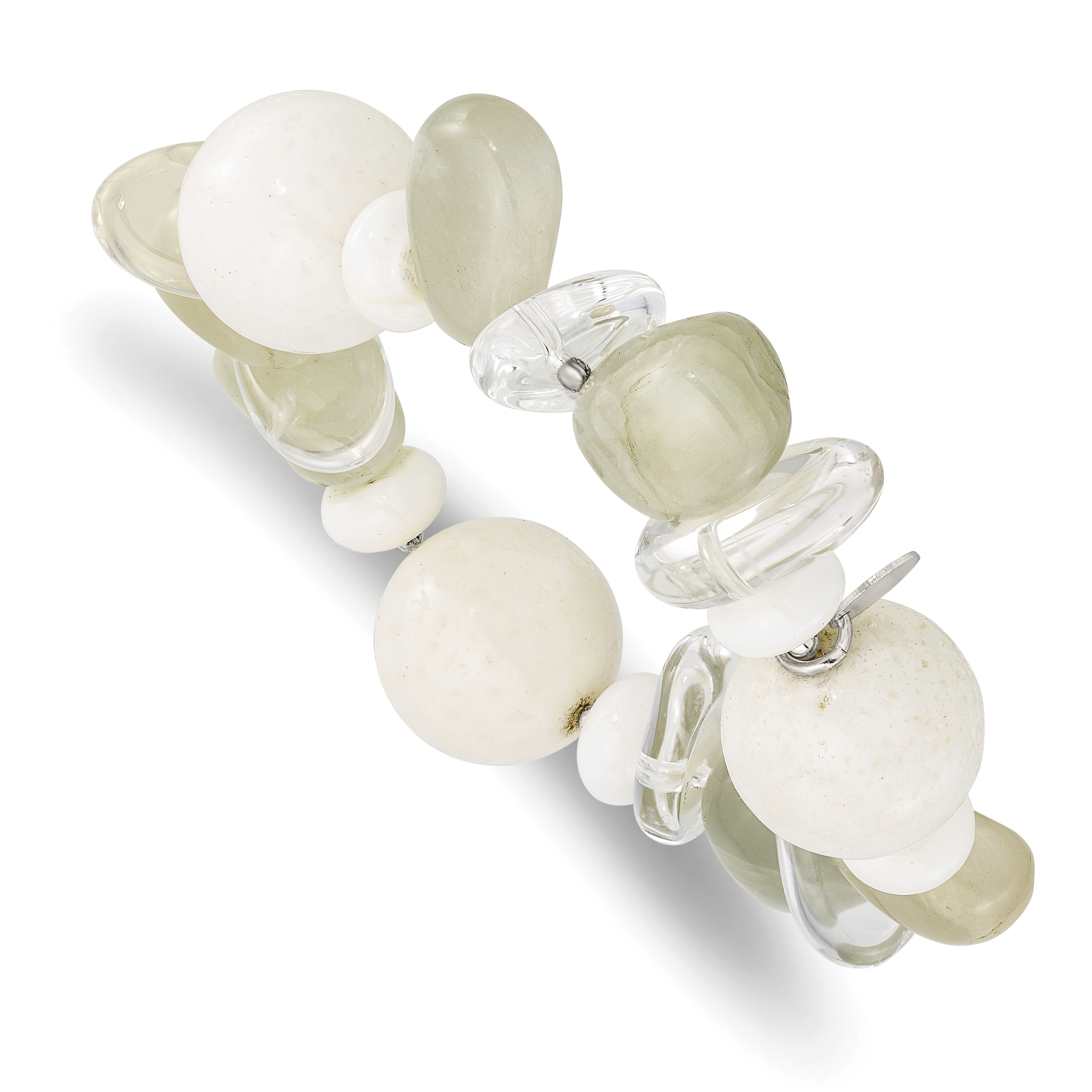 Sterling Silver Coral/Jade/Moonstone/Rock Quartz Stretch Bracelet (QH4640)