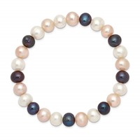 8-9mm White Peach Black Near-Round Freshwater Cultured Pearl Stretch Bracelet view 2