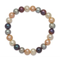 8-9mm White Grey Peach Black Near-Round Freshwater Cultured Pearl Stretch Bracelet view 2