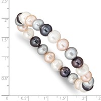 8-9mm White Grey Peach Black Near-Round Freshwater Cultured Pearl Stretch Bracelet view 3