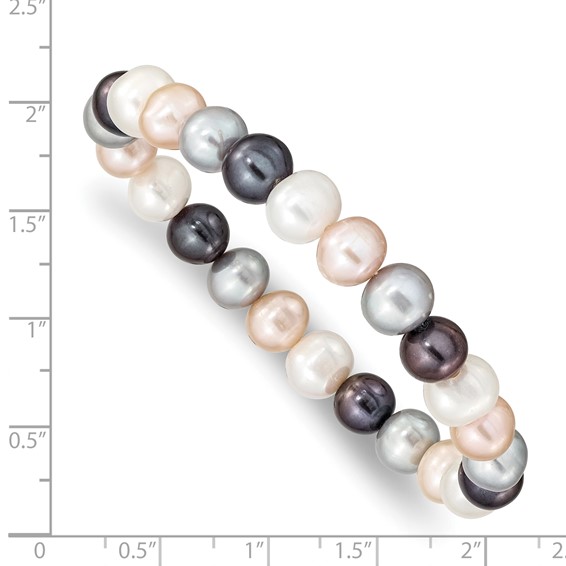 "8-9mm White, Platinum, Peach and Black Near-Round Freshwater Cultured Pearl Stretch Bracelet"