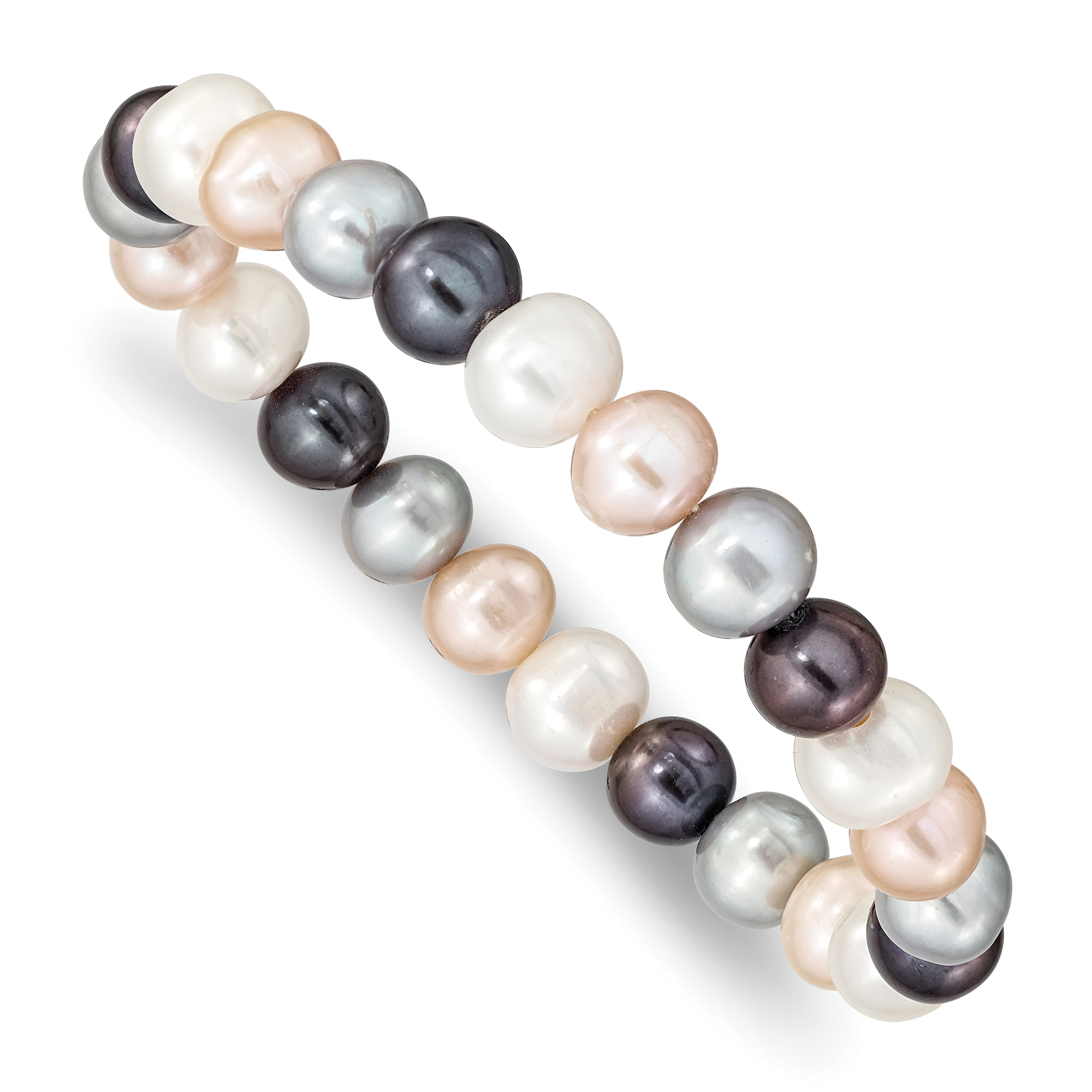 8-9mm White, Platinum, Peach and Black Near-Round Freshwater Cultured Pearl Stretch Bracelet (QH4649)