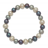 8-9mm White Grey Black Near-Round Freshwater Cultured Pearl Stretch Bracelet view 2