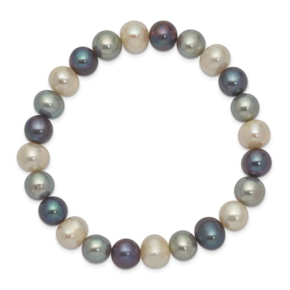 "8-9mm White, Platinum and Black Near-Round Freshwater Cultured Pearl Stretch Bracelet"