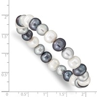 8-9mm White Grey Black Near-Round Freshwater Cultured Pearl Stretch Bracelet view 3