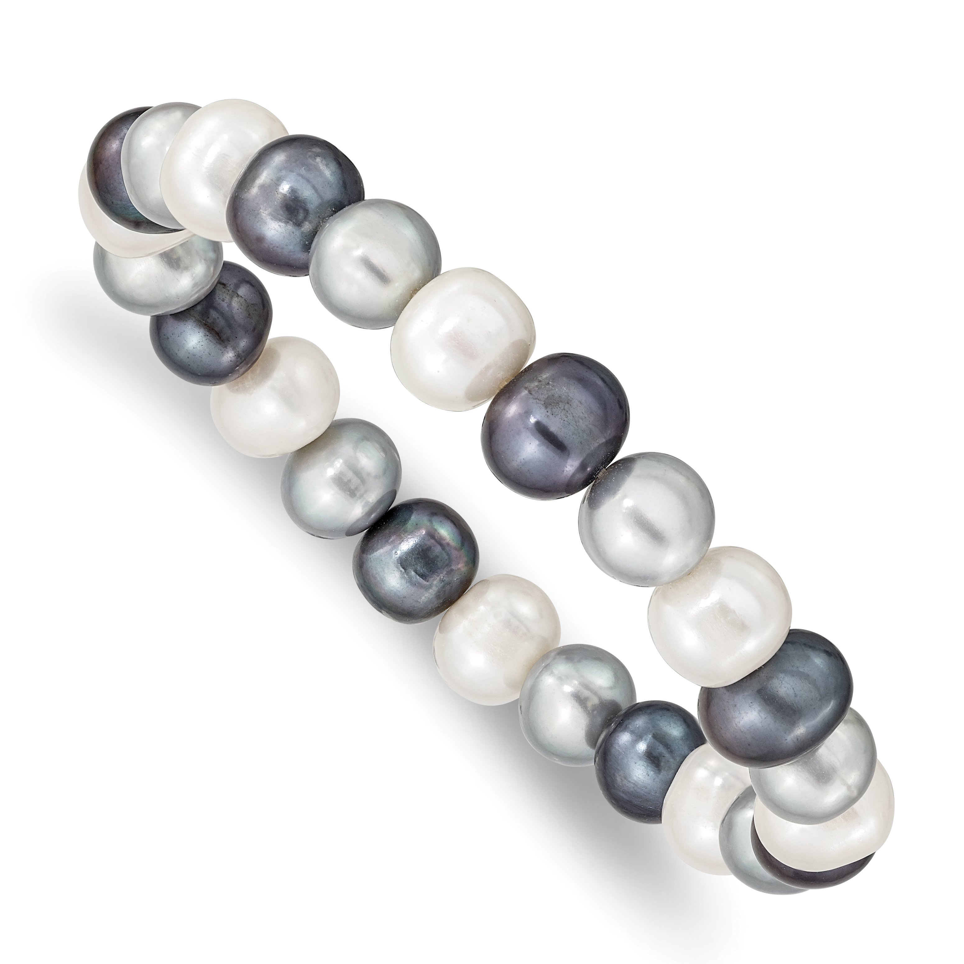 8-9mm White, Platinum and Black Near-Round Freshwater Cultured Pearl Stretch Bracelet (QH4650)