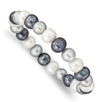 8-9mm White Grey Black Near-Round Freshwater Cultured Pearl Stretch Bracelet view 1