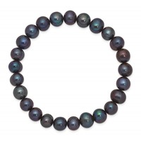 8-9mm Black Near-Round Freshwater Cultured Pearl Stretch Bracelet view 2