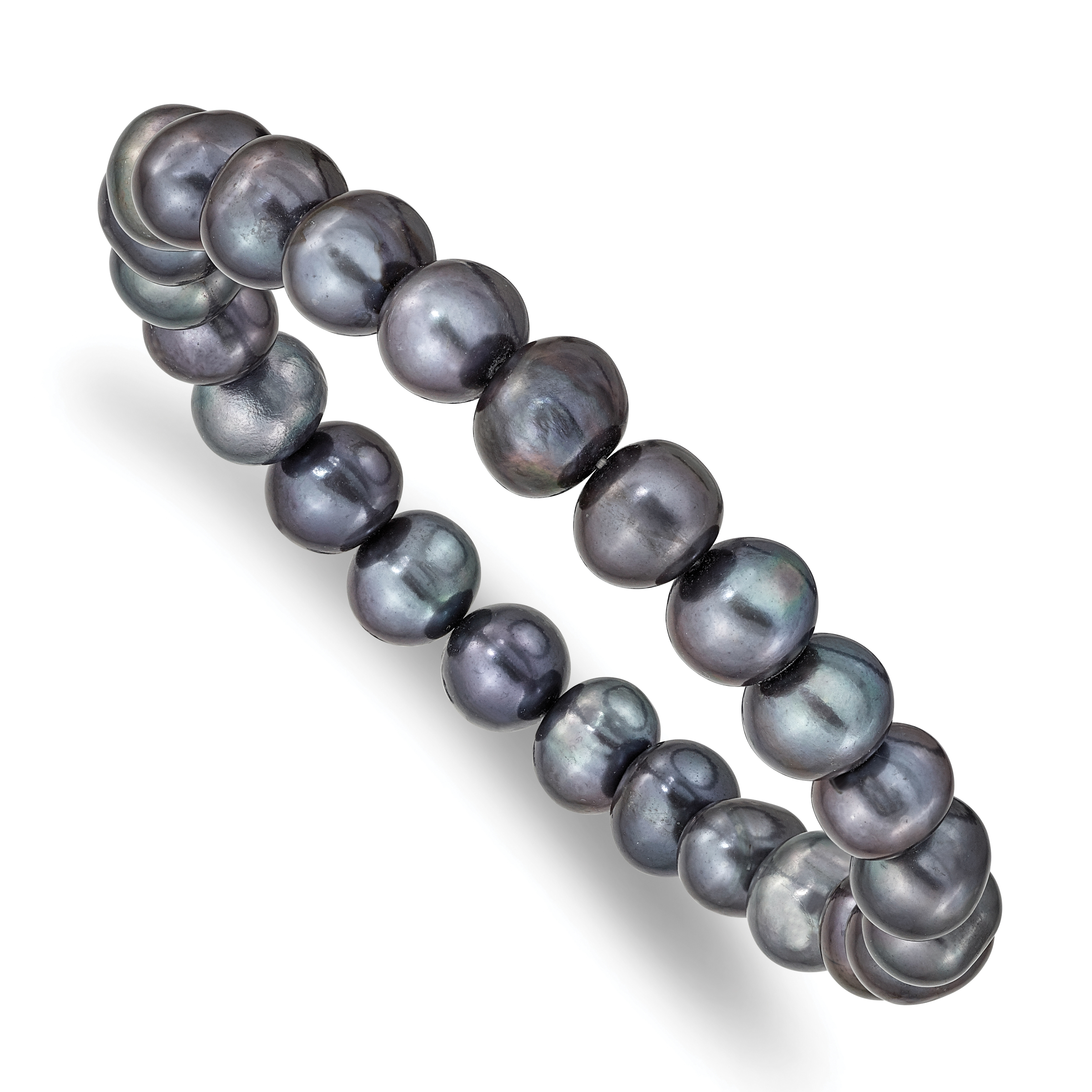 8-9mm Black Near-Round Freshwater Cultured Pearl Stretch Bracelet (QH4651)