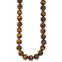 10-10.5mm Smooth Beaded Tiger Eye Necklace with Sterling Silver Rhodium-plated Clasp, 18" view 2