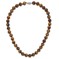 10-10.5mm Smooth Beaded Tiger Eye Necklace with Sterling Silver Rhodium-plated Clasp, 18" view 4