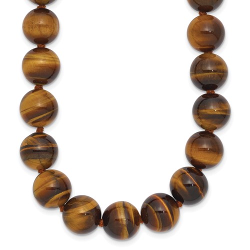 10-10.5mm Smooth Beaded Tiger Eye 18 inch Necklace with Sterling Silver Rhodium-plated Clasp