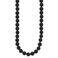 8-8.5mm Smooth Beaded Black Agate Necklace with Sterling Silver Rhodium-plated Clasp, 18" view 2