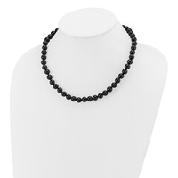 8-8.5mm Smooth Beaded Black Agate Necklace with Sterling Silver Rhodium-plated Clasp, 18" view 4
