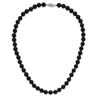 8-8.5mm Smooth Beaded Black Agate Necklace with Sterling Silver Rhodium-plated Clasp, 18" view 5