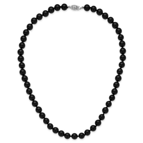 8-8.5mm Smooth Beaded Black Agate Necklace w/Sterling S.RH Clasp