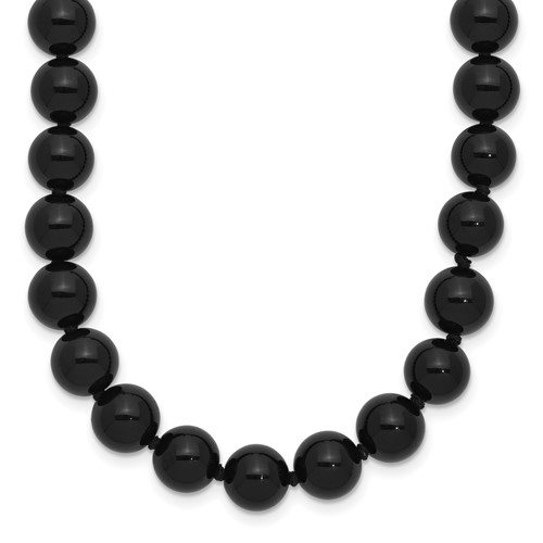 8-8.5mm Smooth Beaded Black Agate Necklace with Sterling Silver Rhodium-plated Clasp, 18"