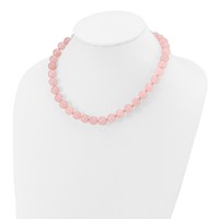 10-10.5mm Smooth Beaded Rose Quartz Necklace with Sterling Silver Rhodium-plated Clasp, 18" view 4