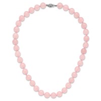 10-10.5mm Smooth Beaded Rose Quartz Necklace with Sterling Silver Rhodium-plated Clasp, 18" view 5