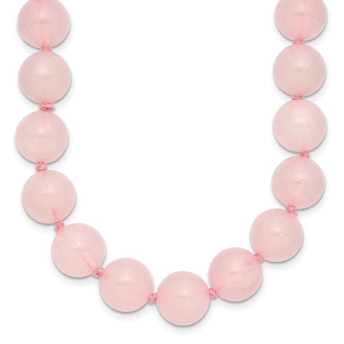 10-10.5mm Smooth Beaded Rose Quartz 18 inch Necklace with Sterling Silver Rhodium-plated Clasp