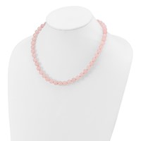 8-8.5mm Smooth Beaded Rose Quartz Necklace with Sterling Silver Rhodium-plated Clasp, 18" view 4