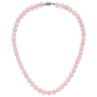 8-8.5mm Smooth Beaded Rose Quartz Necklace with Sterling Silver Rhodium-plated Clasp, 18" view 5