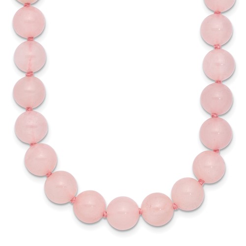 8-8.5mm Smooth Beaded Rose Quartz Necklace with Sterling Silver Rhodium-plated Clasp, 18"