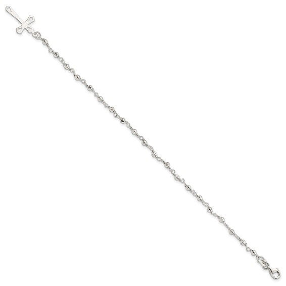Sterling Silver Polished Bead Rosary 7.5 inch Bracelet