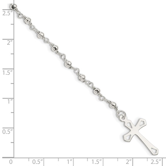 Sterling Silver Polished Bead Rosary 7.5 inch Bracelet