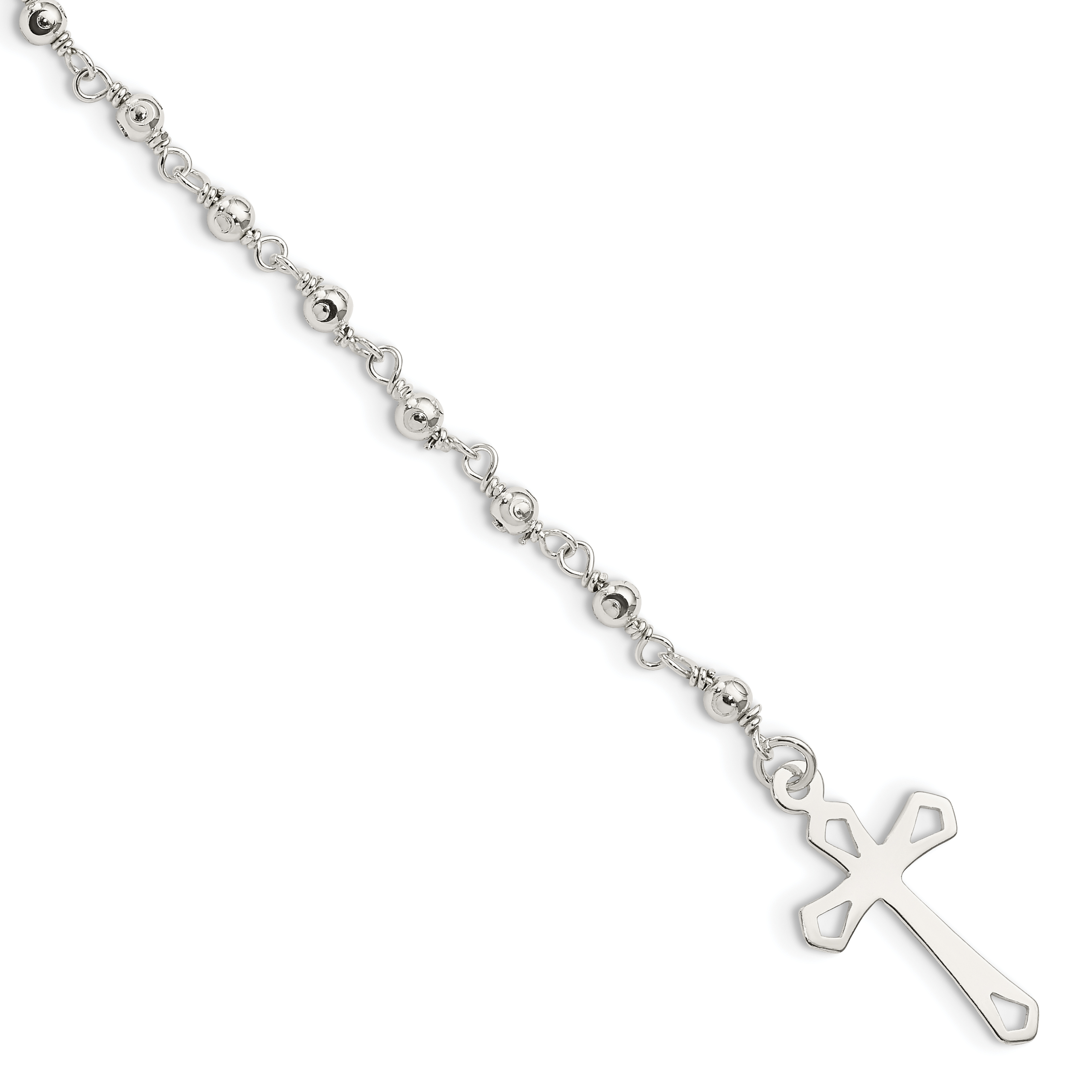 Sterling Silver Polished Bead Rosary 7.5 inch Bracelet (QH4697-7.5)
