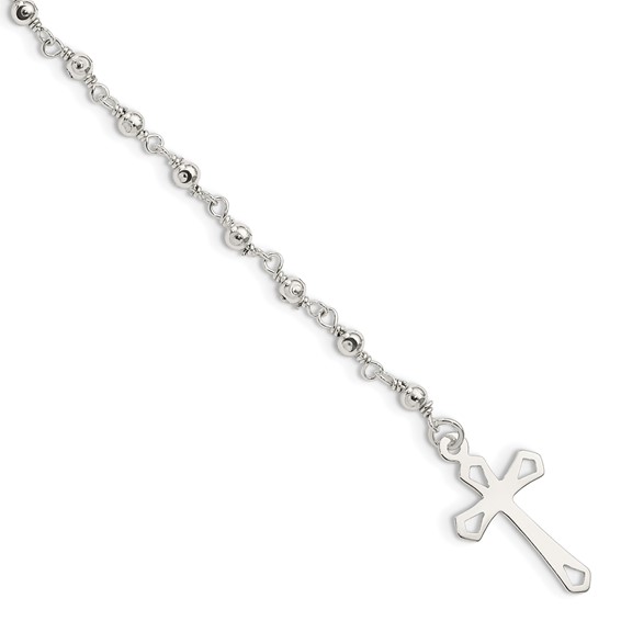 Sterling Silver Polished Bead Rosary 7.5 inch Bracelet