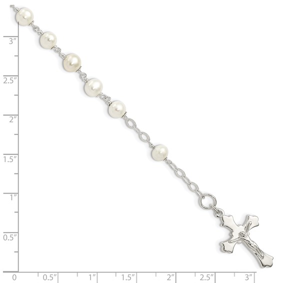 Sterling Silver and FW Cultured Pearl Rosary 7.5 inch Bracelet