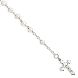 Sterling Silver and FW Cultured Pearl Rosary 8.5 inch Bracelet