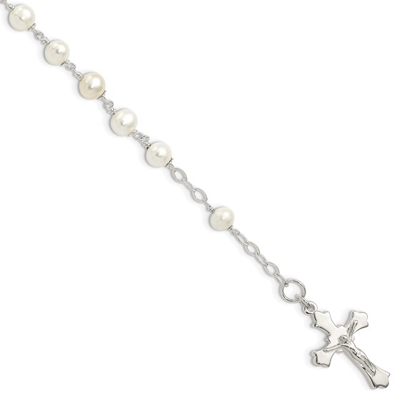 Sterling Silver and FW Cultured Pearl Rosary 8.5 inch Bracelet