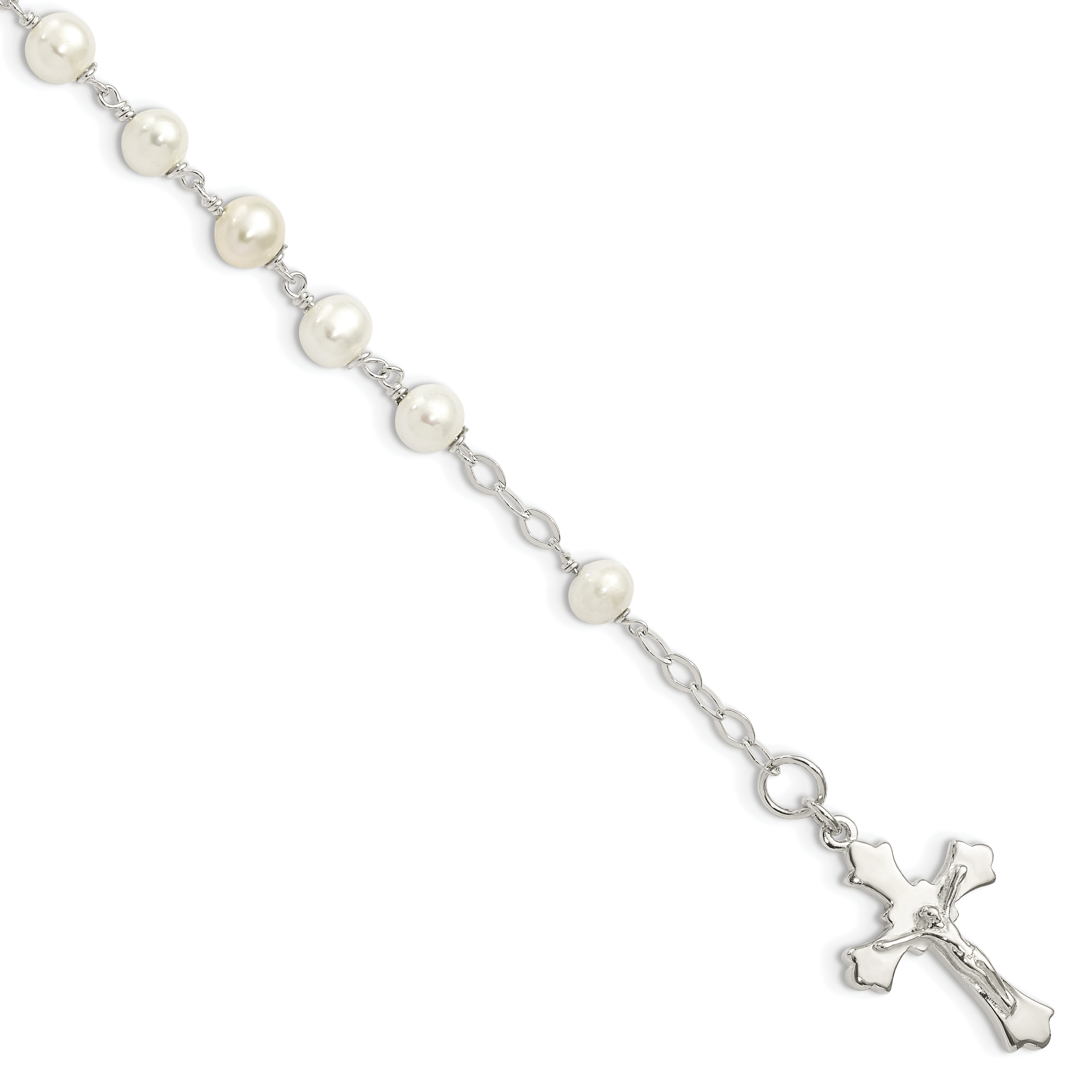 Sterling Silver and FW Cultured Pearl Rosary 7.5 inch Bracelet (QH4698-7.5)