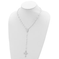 Sterling Silver Polished Beaded Rosary Necklace, 18" view 4